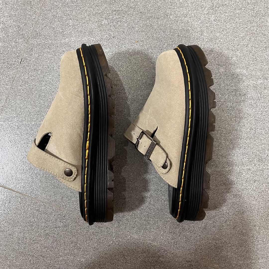 Dr. Martens Beige Suede Clogs Mules Sandals Platform (Category: Flats & Sandals) located in San Jacinto. Submitted by happyneko_dragon (Listing ID 1470482823, Image 3). Description: -Used twice only -Dupe only -unisex. Fits 24 cm foot size -Can fit US 7-US 8 (women) -Price negotiable. Just pm your offer.
