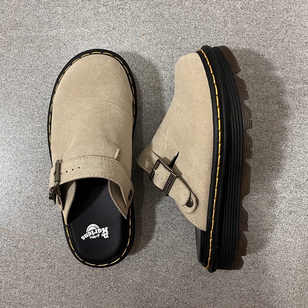 Dr. Martens Beige Suede Clogs Mules Sandals Platform (Category: Flats & Sandals) located in San Jacinto. Submitted by happyneko_dragon (Listing ID 1470482823, Image 1). Description: -Used twice only -Dupe only -unisex. Fits 24 cm foot size -Can fit US 7-US 8 (women) -Price negotiable. Just pm your offer.