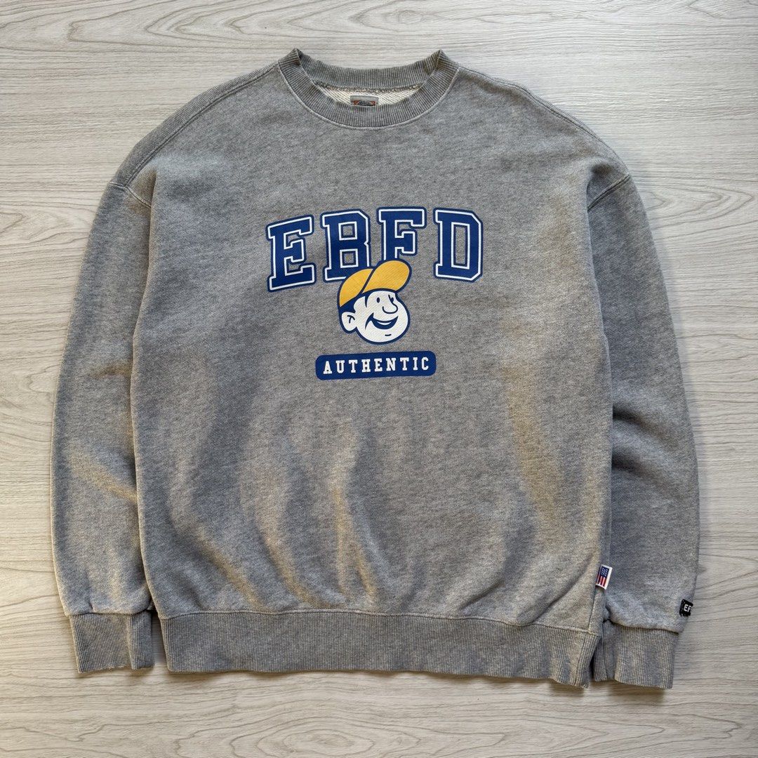 Ebbets Field Flannels EBFD Crewneck Sweatshirt (Category: Coats, Jackets and Outerwear) located in Zamboanga. Submitted by rustic.rev (Listing ID 1470467437, Image 1). Description: Ebbets Field Flannels EBFD Crewneck Sweatshirt In excellent condition, minimal signs of wear Tagged: M Actual Measurements: Pit to pit: 24” Length: 27.5” Shoulders: 24” Sleeves length: 23.5” .