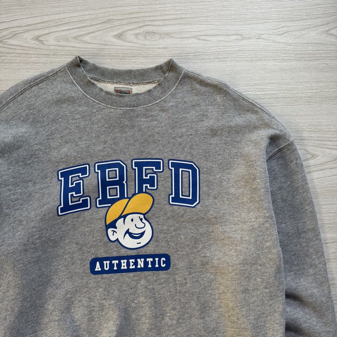 Ebbets Field Flannels EBFD Crewneck Sweatshirt (Category: Coats, Jackets and Outerwear) located in Zamboanga. Submitted by rustic.rev (Listing ID 1470467437, Image 2). Description: Ebbets Field Flannels EBFD Crewneck Sweatshirt In excellent condition, minimal signs of wear Tagged: M Actual Measurements: Pit to pit: 24” Length: 27.5” Shoulders: 24” Sleeves length: 23.5” .