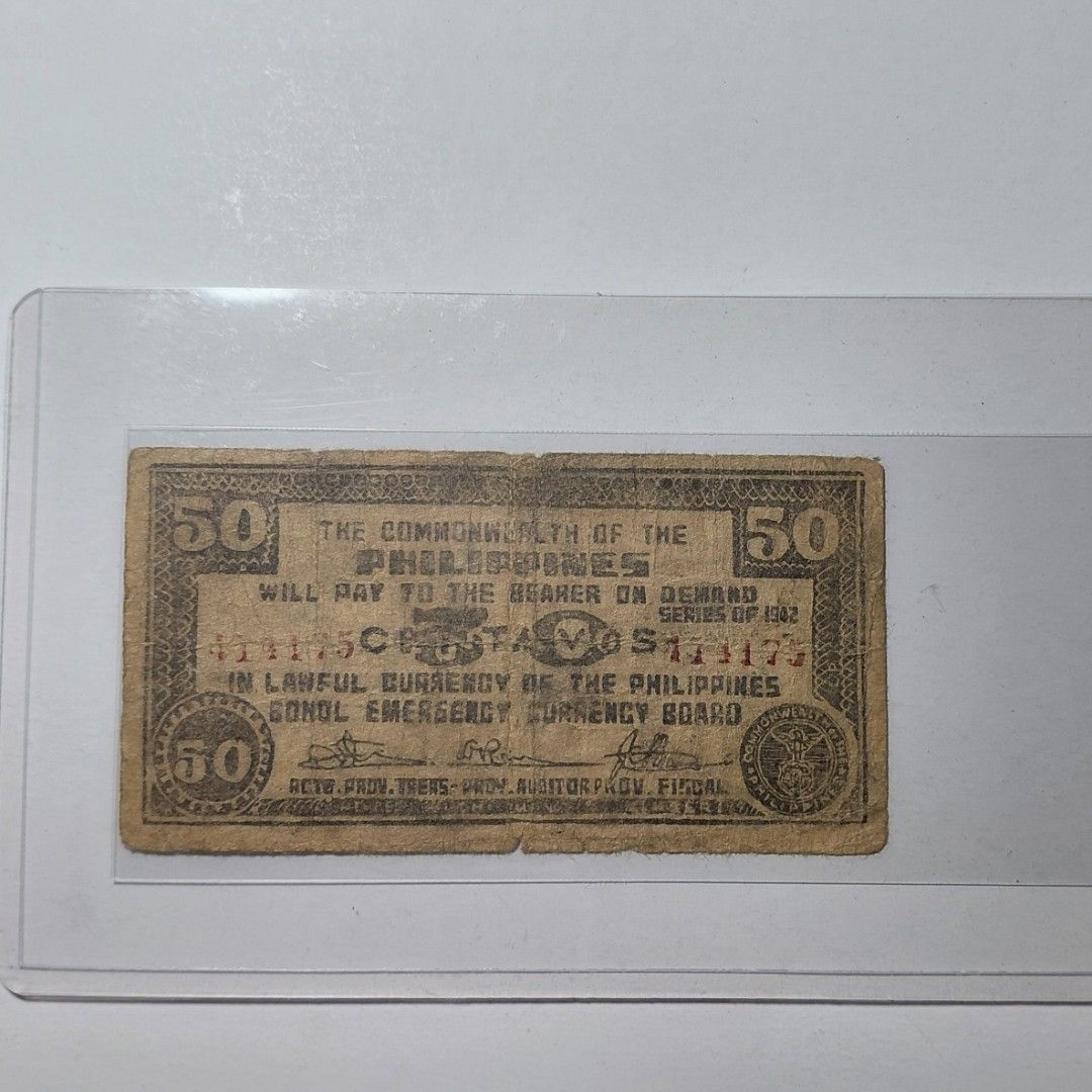 Emergency/Guerilla 50 Centavos Banknote (Bohol) (Category: Currency) located in Tagbilaran City. Submitted by bennycollectibles (Listing ID 1470485970, Image 1). Description: •Add an additional 150 for shipping.