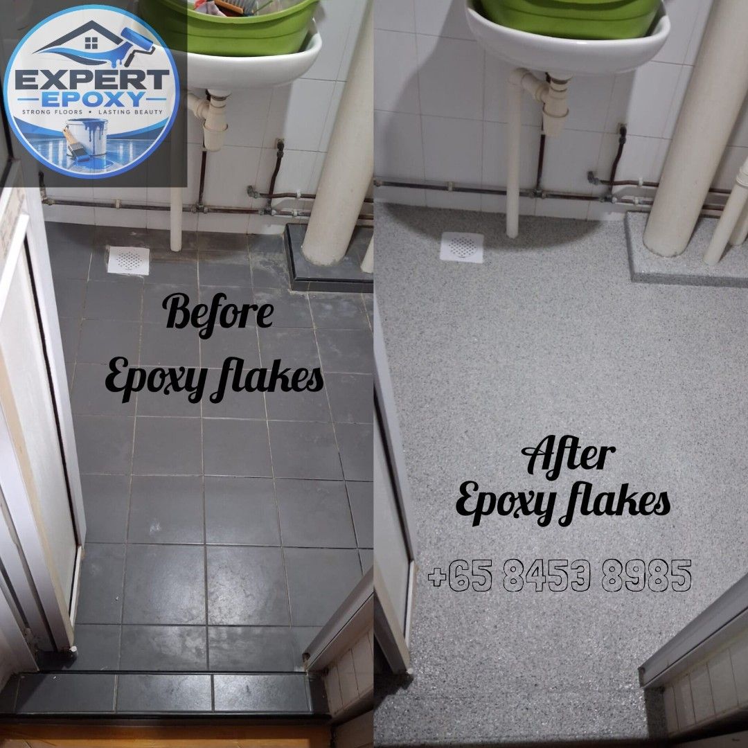 Epoxy flakes flooring service Singapore/Bathroom renovation/Toilet wall ...