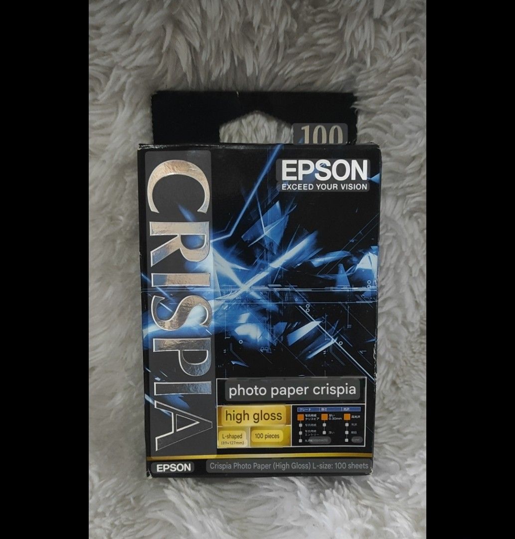 Epson Crispia Photo Paper (Category: Other Photography Accessories) located in Cainta. Submitted by fukunekojapansurplus (Listing ID 1470363551, Image 2). Description: 150 pesos Epson Photo Paper Crispia High Gloss L-size 100 sheets 89mm x 127mm x 0.3 98lm SEALED Model: KL100SCKR.