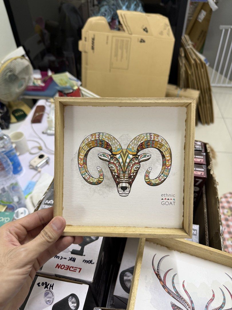 Ethnic Collection Animal Wooden Framed Art Goat Eagle Deer, Furniture ...