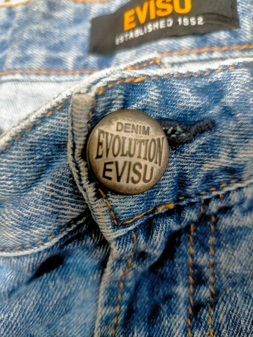 Evizu blue denim. (Category: Activewear) located in Manila. Submitted by zenphoenix_b0c89e (Listing ID 1470442378, Image 2). Description: Authentic no issue need wash good condition size 31 to 32 16X 12½ ship nation wide.