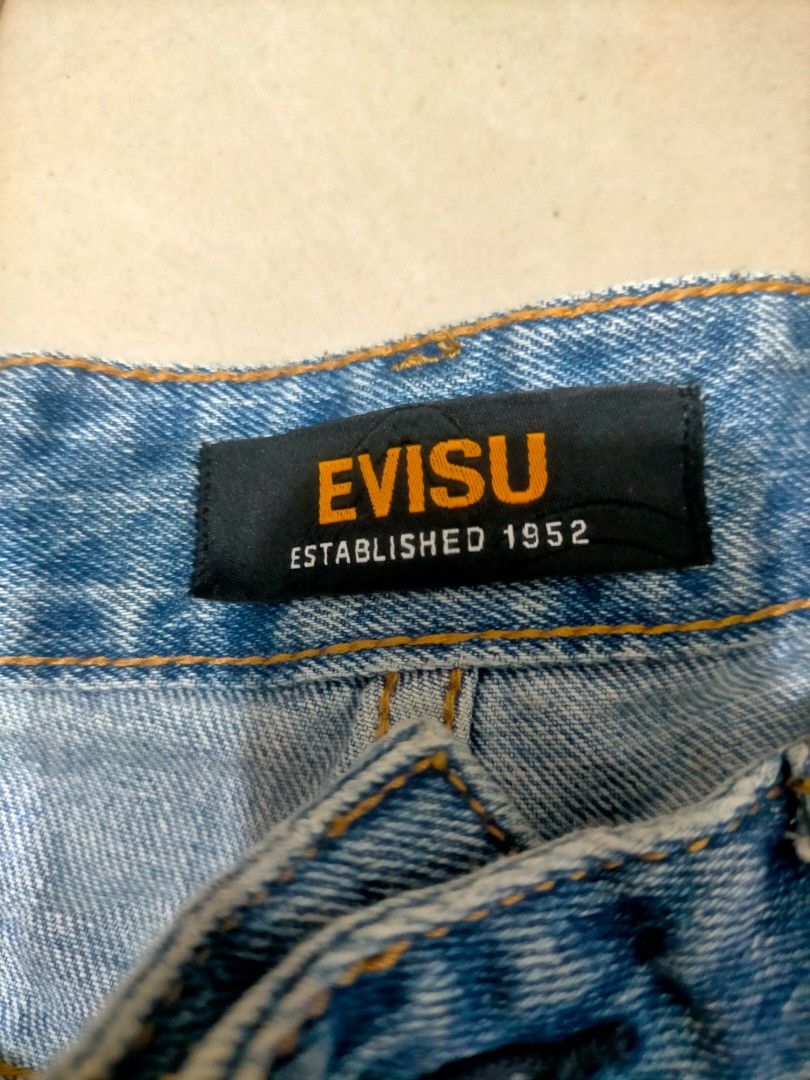 Evizu blue denim. (Category: Activewear) located in Manila. Submitted by zenphoenix_b0c89e (Listing ID 1470442378, Image 3). Description: Authentic no issue need wash good condition size 31 to 32 16X 12½ ship nation wide.