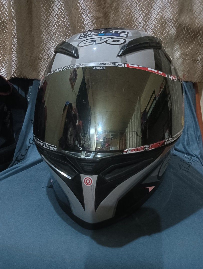 Evo Full Face Helmet (Category: Helmets and other Riding Gears) located in Manila. Submitted by paopao_25 (Listing ID 1470511896, Image 1). Description: For decluttering: Evo Helmet with : - Clear Visor - Mesh Bag Honest Issue : - Minor Scratches - Minor Dents - Some parts of the lock have rusts - 3 yrs Usage - the cap in above the helmet are missing -Used but not abused, you could check it in the picture 😀 Manage your expectations cuz it's alre