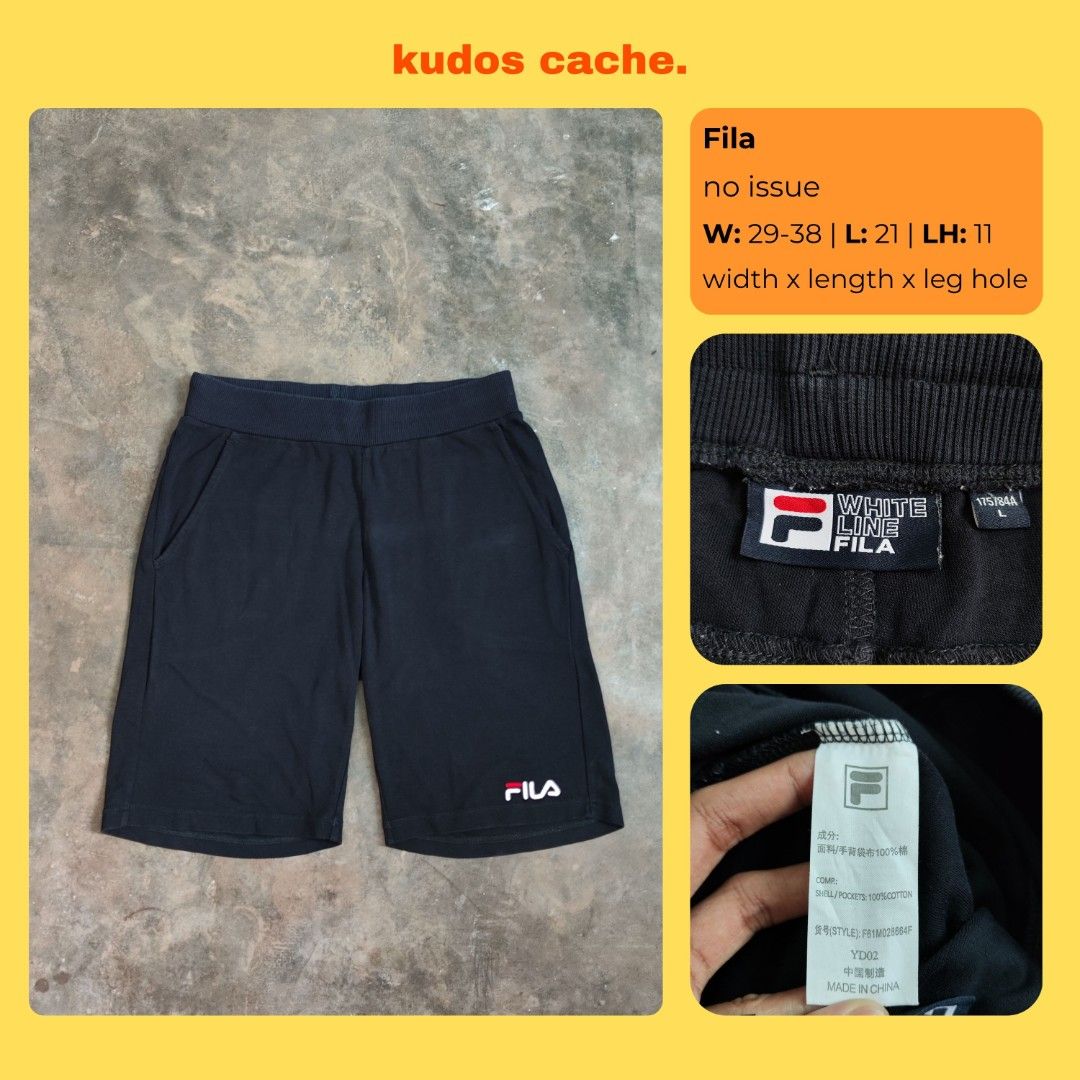 Fila White Line Shorts (Category: Shorts) located in Rosales. Submitted by kudoscache (Listing ID 1470441423, Image 1). Description: - Brand: Fila - Waist: 29-38 | Length: 21 - Color: Black - slightly nego payment: maribank / gotyme courier: J&T.