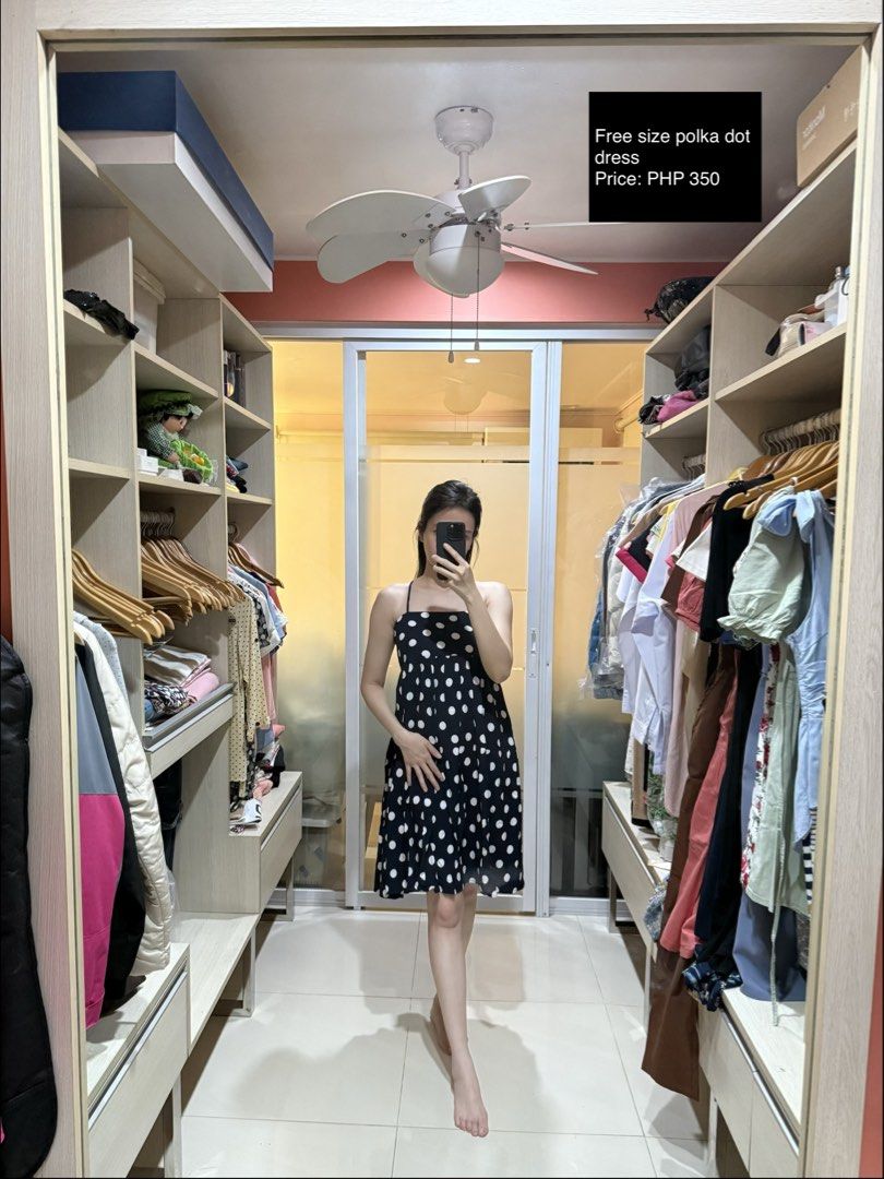 Free size polka dot dress (Category: Dresses) located in Makati City. Submitted by thrift.plethora (Listing ID 1470492596, Image 1). Description: - Style: Casual sleeveless dress - Pattern: Classic white polka dots on a black background - Fit: Free size - Length: Knee-length - Details: Thin straps for a breezy feel - Condition: Brand new / Excellent.