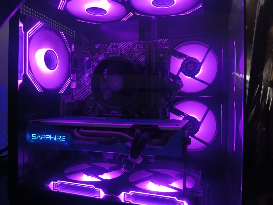 FS Gaming PC (Category: Desktops) located in Manila. Submitted by gianeraine (Listing ID 1470393739, Image 3). Description: Specs CPU: Ryzen 5 5600 GPU: Sapphire rx 590 GME Motherboard: asus prime A520m k RAM : Lexar 8gb x2 (16gb) ddr4 3200mhz PSU:GS550 watts inplay psu Storage: Team group mp33 256gb m.2 ssd 128 gb ssd 500gb hdd 7pcs inplay openview case fan YGT case P.S. all box complete except gpu.