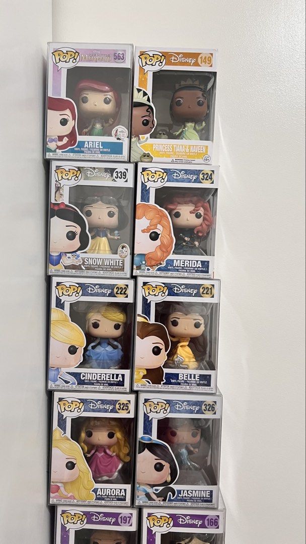 Funko Pop Disney Princess Vinyl Figures Collection (Category: Designer & Blind Box Toys) located in Manila. Submitted by georgettes41721 (Listing ID 1470476983, Image 2). Description: - Complete set of 10 Disney Princess Funko Pop figures - Includes: Snow White, Merida, Cinderella, Belle, Aurora, Jasmine, Pocahontas, Mulan, Ariel, and Tiana with Naveen - Figures are numbered across the official Disney series - Comes in original retail window box 