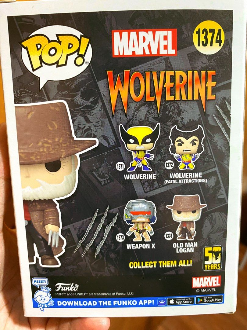 Funko Pop! Marvel: Wolverine 50th Anniversary - Old Man Logan (#1374) (Category: Figurines & Statues) located in Quezon City. Submitted by djemana_dj (Listing ID 1470454986, Image 3). Description: Funko Pop! Marvel: Wolverine 50th Anniversary - Old Man Logan (#1374) = ₱399 Loc: QC MOP: Gcash Can ship thru: Lalamove or LBC.