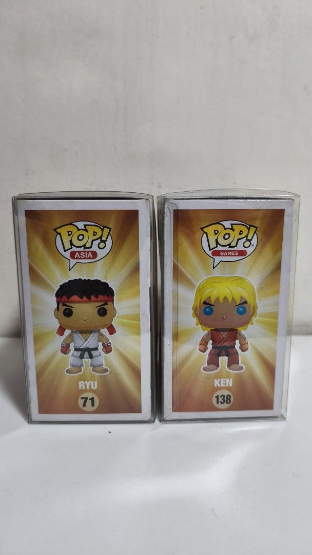Funko Pop Street Fighter Ryu #71 & Ken #138 (Category: Figurines & Statues) located in Marikina City. Submitted by shopapao (Listing ID 1470445828, Image 2). Description: - Bundle includes: Funko Pop Asia Ryu #71 and Funko Pop Games Ken #138 - Series: Street Fighter Series 1 collectibles - Condition: Brand new, untouched figures inside mint-condition boxes with sharp edges - Protection: Both packed inside clear plastic protector cases - Ideal for