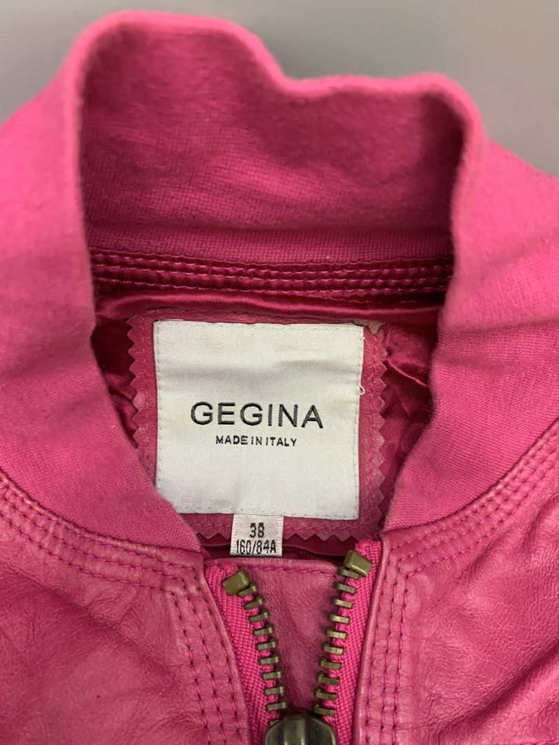 GEGINA ITALY PINK LEATHER JACKET (Category: Coats, Jackets and Outerwear) located in Bulacan. Submitted by ridersthrift_ph (Listing ID 1470452030, Image 2). Description: Authentic In Great Condition Size 38 / Small-Medium No Flaws Lamb Leather Jacket Gcash Payment Bulacan 📍.