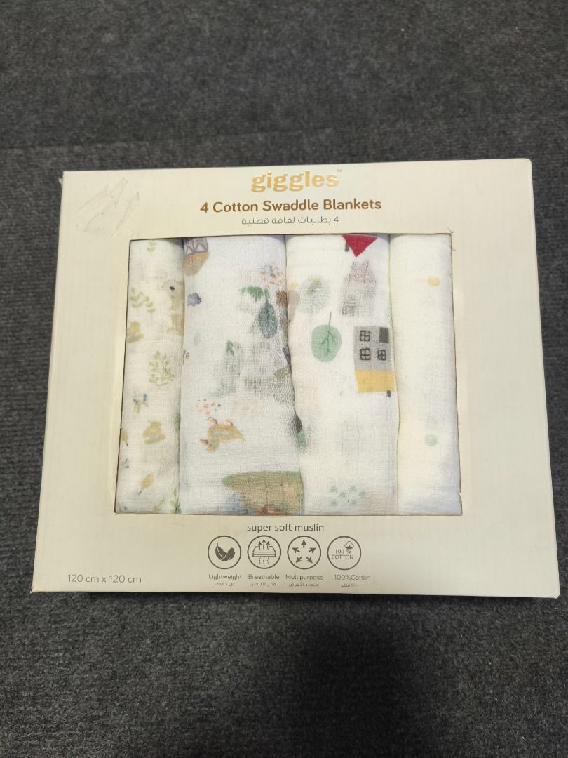 Giggles cotton swaddle blankets (Category: Babies & Kids Fashion) located in Imus. Submitted by sellinthrift (Listing ID 1470442278, Image 1). Description: DECLUTTERING SALE 🏷️ Giggles cotton swaddle blankets Quick Details: • Condition: 10/10 • Inclusions: 4pcs cotton swaddle blankets • Issue/Notes: Brand new, never used. Great for newborn and babies Price: ₱595+SF (Slightly negotiable for quick pickup) Pm for more details .