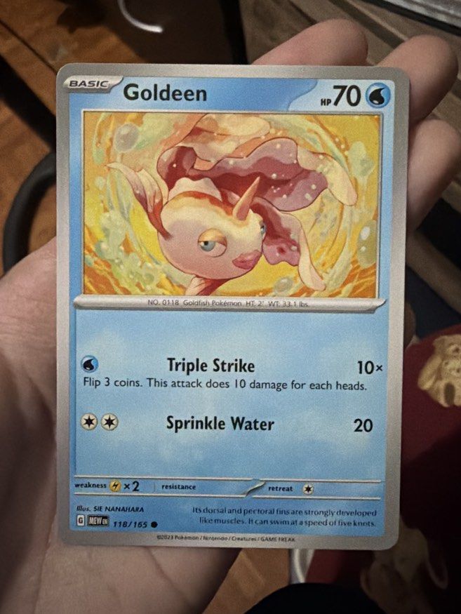 Goldeen Pokemon 151 Normal Card (Category: Raw Singles) located in Quezon City. Submitted by bananak1tchen (Listing ID 1470505867, Image 1). Description: RFS: Decluttering MOP: Bank Transfer MOD: J&T / SDD.