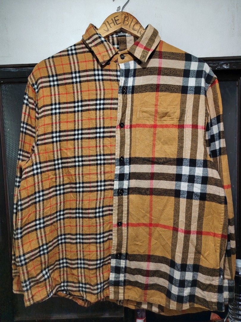 Gosha Rubchinskiy x Burberry split flannel wool type long sleeve (Category: Formal Shirts) located in Malabon City. Submitted by jhe_bicio_online-thriftshop (Listing ID 1470397577, Image 2). Description: Price is still negotiable for sure buyer Size medium on tag Dimensions 22. 5x27.5 Good condition.