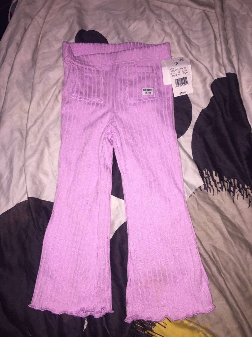 Grayson Mini Ribbed Knit Pants Pink 3T (Category: Babies & Kids Fashion) located in Quezon City. Submitted by livkatecooke (Listing ID 1470464454, Image 2). Description: - Brand: Grayson Mini - Item: Ribbed knit toddler pants - Size: 3T - Color: Pink - Material: 98% polyester, 2% spandex (super stretchy and comfortable) - Features: Cute back pockets, 'HERE COMES THE FUN' patch label, trendy flared legs, and lettuce hem detailing - Condition: Bran