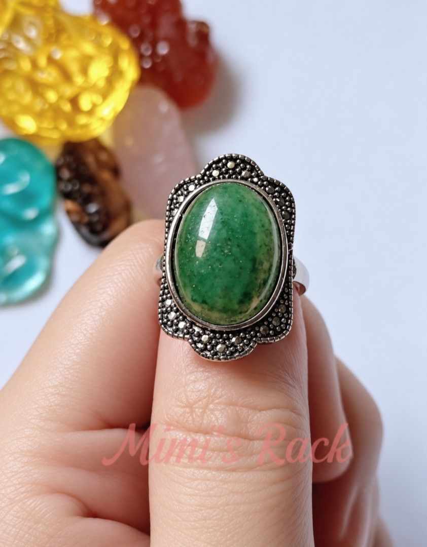 GREEN STRAWBERRY QUARTZ VINTAGE DESIGN RING GEMSTONE STATEMENT RING (Category: Rings) located in Taguig. Submitted by mimisrack (Listing ID 1470387353, Image 1). Description: 💚💚 Love & Compassion — symbolizes kindness, an open heart, and harmonious relationships. 💰 Wealth & Prosperity — green represents abundance, financial growth, and new opportunities. 🍀 Good Luck & Fortune — associated with positive changes, blessings, and favorable opport