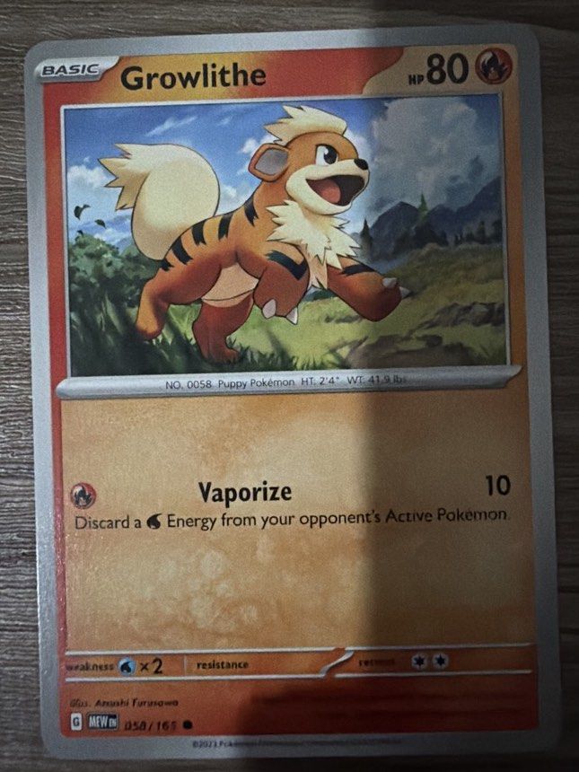 Growlithe Pokemon 151 Normal Card (Category: Raw Singles) located in Quezon City. Submitted by bananak1tchen (Listing ID 1470503739, Image 1). Description: RFS: Decluttering MOP: Bank Transfer MOD: J&T / SDD.