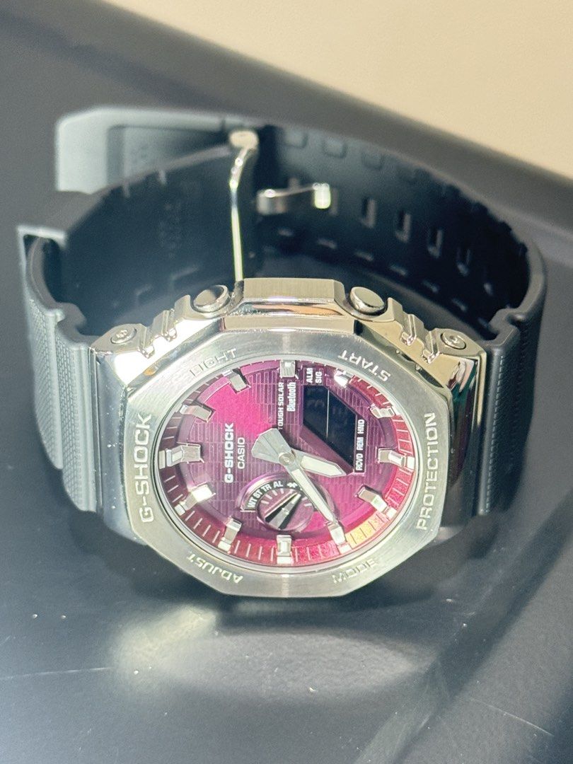 GSHOCK watches (Category: Men's Watches) located in Manila. Submitted by bhoya (Listing ID 1470517727, Image 3). Description: STEAL DEALS ❗️STEAL DEALS ❗️🔥 FOR SALE: ⌚ 1. CASIOAK BURGUNDY (CASIO G-SHOCK GBM-2100A-4B) - Dial: Striking burgundy textured dial with analog and digital displays - Build: Silver metal bezel, polished casing, and durable black resin strap - Crystal: Clean and scratch-free - Features: Tough Solar power (no battery changes