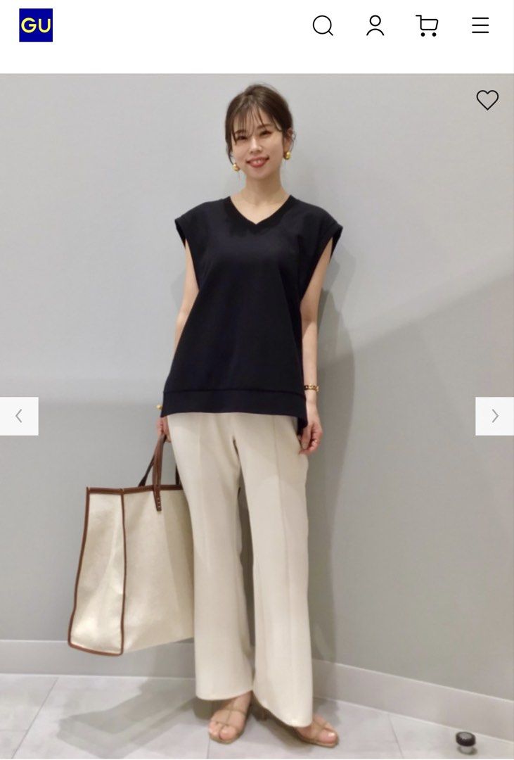 GU Off-White Flare Slacks Pants (Category: Jeans) located in Cavite. Submitted by yakultjeni85475 (Listing ID 1470511305, Image 3). Description: - Brand: GU - Style: High-waisted flared slacks with front creases and silver button closure - Color: Off-white (neutral, easy to match) - Material: Comfortable with a bit of stretch - Condition: Great shape, no stains or damage - Versatility: Perfect to pair with shirts, blouses, or blazers.