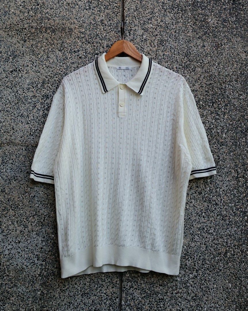 GU Washable Cable Knitted Poloshirt (Category: Activewear) located in Davao. Submitted by st333tcartel (Listing ID 1470363073, Image 1). Description: Large Length 28.5 Width 24.5.