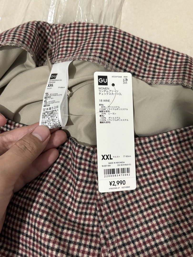 GU Women Random Pleats Check Skirt Wine XXL, Women's Fashion, Bottoms ...