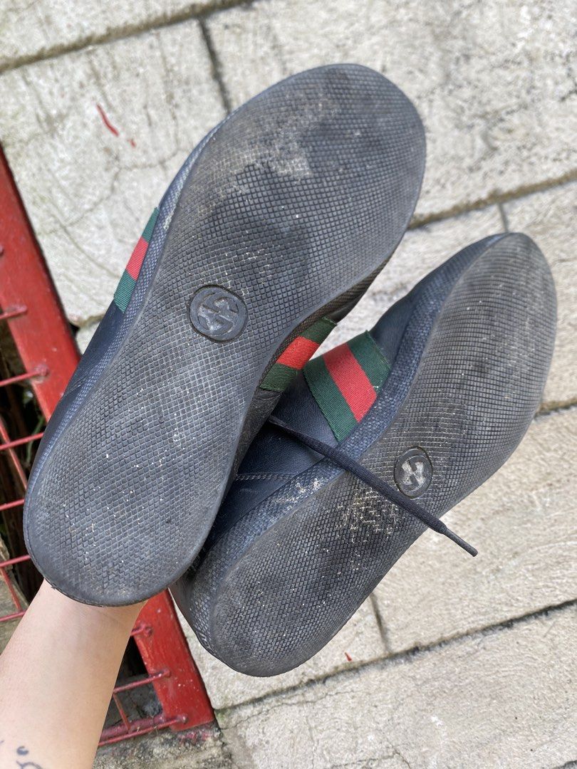 Gucci 2000’s Web Stripe Leather High Top Sneaker (Authentic) (Category: Sneakers & Footwear) located in Manila. Submitted by freshfindresale (Listing ID 1470399098, Image 3). Description: Size 43 Sign of usage Minimal heel drag Scratches.