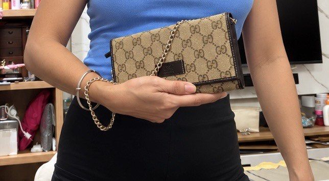 GUCCI MONOGRAM WALLET ON CHAIN (Category: Luxury Bags & Wallets) located in Rizal. Submitted by caintarizal2024 (Listing ID 1470390379, Image 2). Description: A classy and timeless Gucci piece! Purchased from a thrift store in Osaka, Japan. Perfect for those who love elegant designer accessories at an affordable price. ✔️ Classic Gucci monogram design ✔️ Wallet-on-chain shoulder bag ✔️ Multiple compartments for your essentials ✔️ Comes with the d