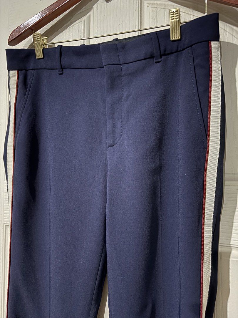 Gucci Navy Blue Trousers with Side Stripe (Category: Trousers) located in Taguig. Submitted by andalisnestor (Listing ID 1470469068, Image 2). Description: Gucci Trouser Pants 46 on tag 33 by inches waist 8,500php Good as new.