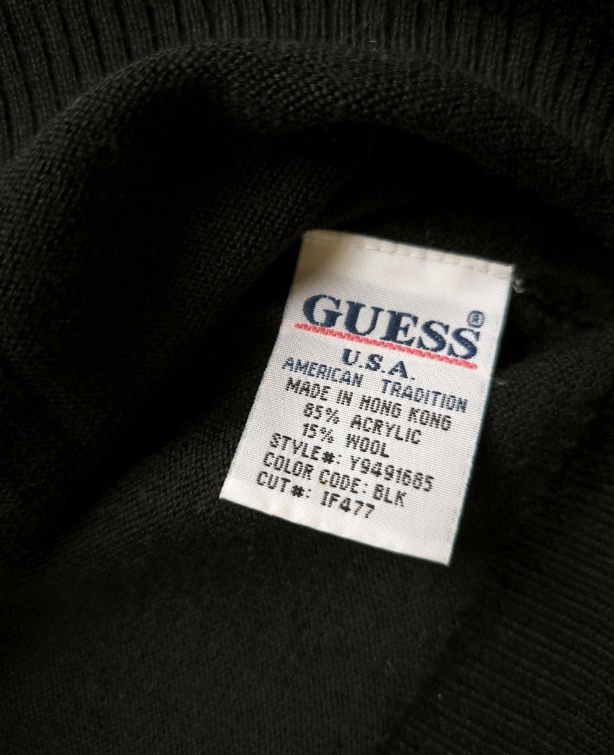 Guess black cardigan (Category: Others Tops) located in Manila. Submitted by wearforce (Listing ID 1470493189, Image 2). Description: Guess black cardigan color: black fit: M-L color rate 9/10 in good condition 300 + sf.