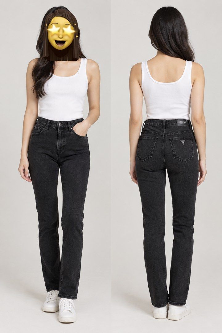 GUESS Mom Fit Jeans in authentic black (Category: Jeans) located in General Santos City (Dadiangas). Submitted by amorhesthrift (Listing ID 1470461464, Image 1). Description: GUESS Mom Fit Jeans featuring a high-rise waist and a relaxed straight-to-tapered leg Size-28 on tag stretchable W28-30 L36.