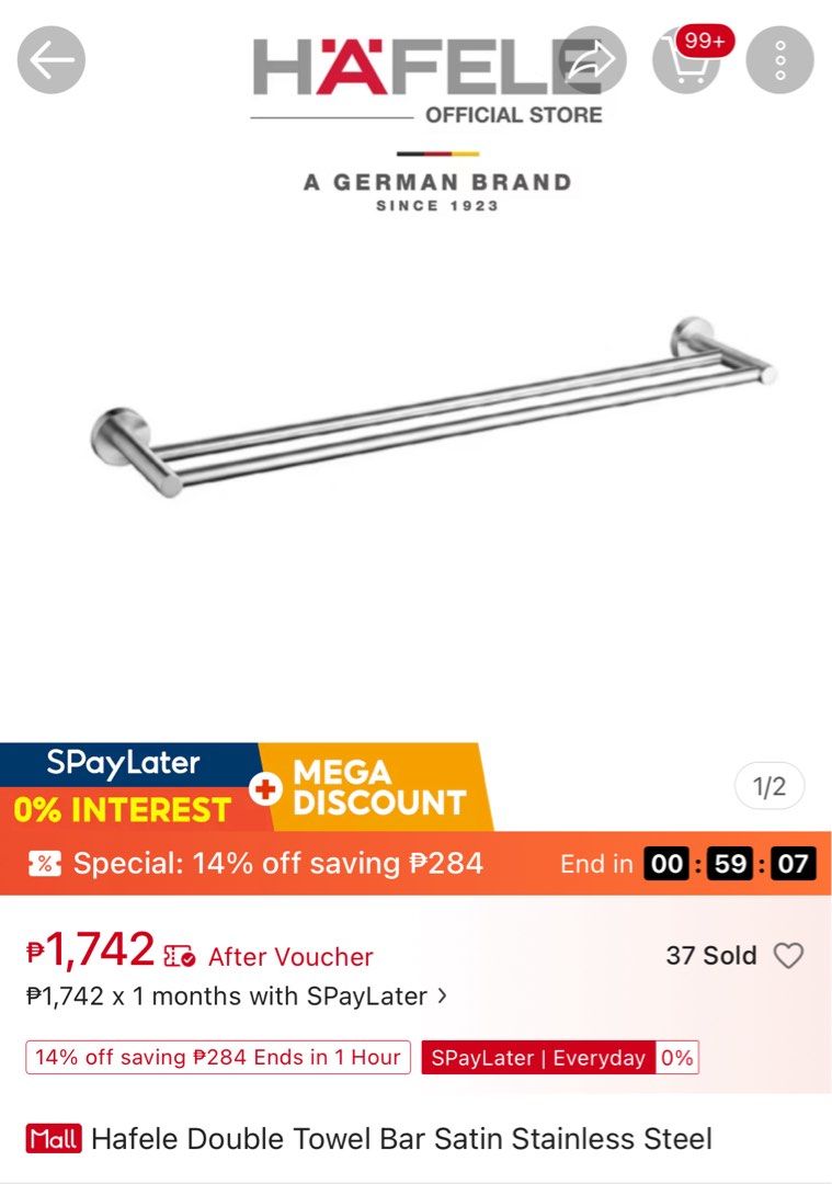 Hafele Double Towel Bar (Category: Bathtub & Bath Accessories) located in Taguig. Submitted by _marco0326 (Listing ID 1470439511, Image 2). Description: Black Double Towel Bar 800.00 per piece 1,300 for 2 pcs .