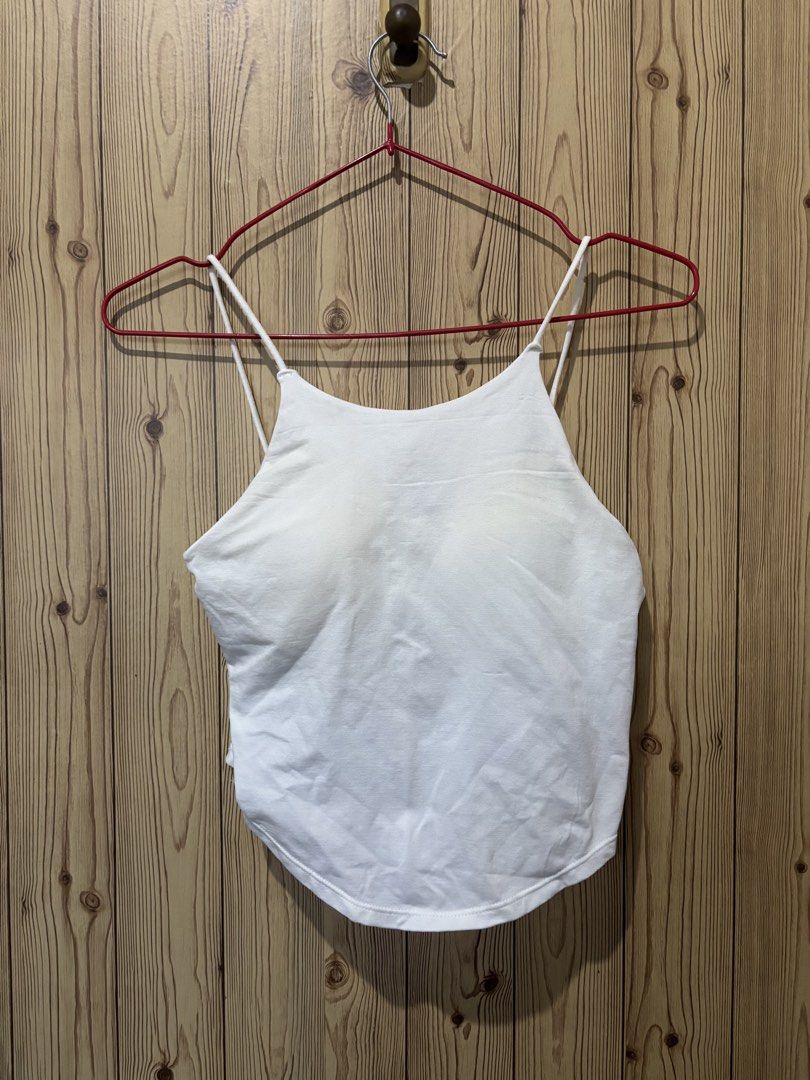 Halter tank tops (Category: Sleeveless) located in Manila. Submitted by yas__ (Listing ID 1470431895, Image 3). Description: - 50 each, take all for 250 - Set of 5 cropped tank tops w/ padded bras - Colors & styles: Maroon (racerback), Grey, White, Black, and Dark Grey (halter style with double thin straps) - Material: Soft, stretchy, and very comfortable - Condition: Clean and well-maintained - Available as a complete bundle or individual pieces
