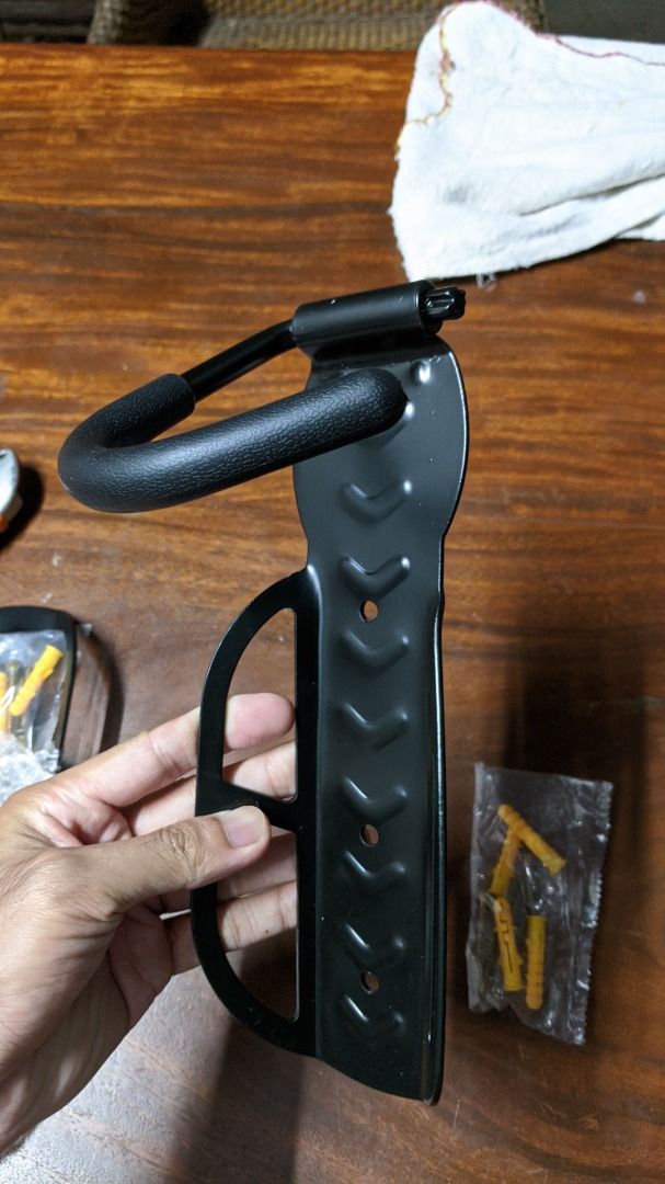 Heavy Duty Bicycle Wall Mount Storage Hook Rack (Category: Bicycles) located in Manila. Submitted by rvnebon_ (Listing ID 1470527430, Image 3). Description: 📍 Limay, Bataan • Sturdy metal construction in a sleek matte black finish • Maximizes floor space in your garage, apartment, or room • Rubber-coated hook prevents scratches on your bike's wheel rim • Easy installation on solid walls • Includes Tox and Screws • RFS: Decided not to use this se