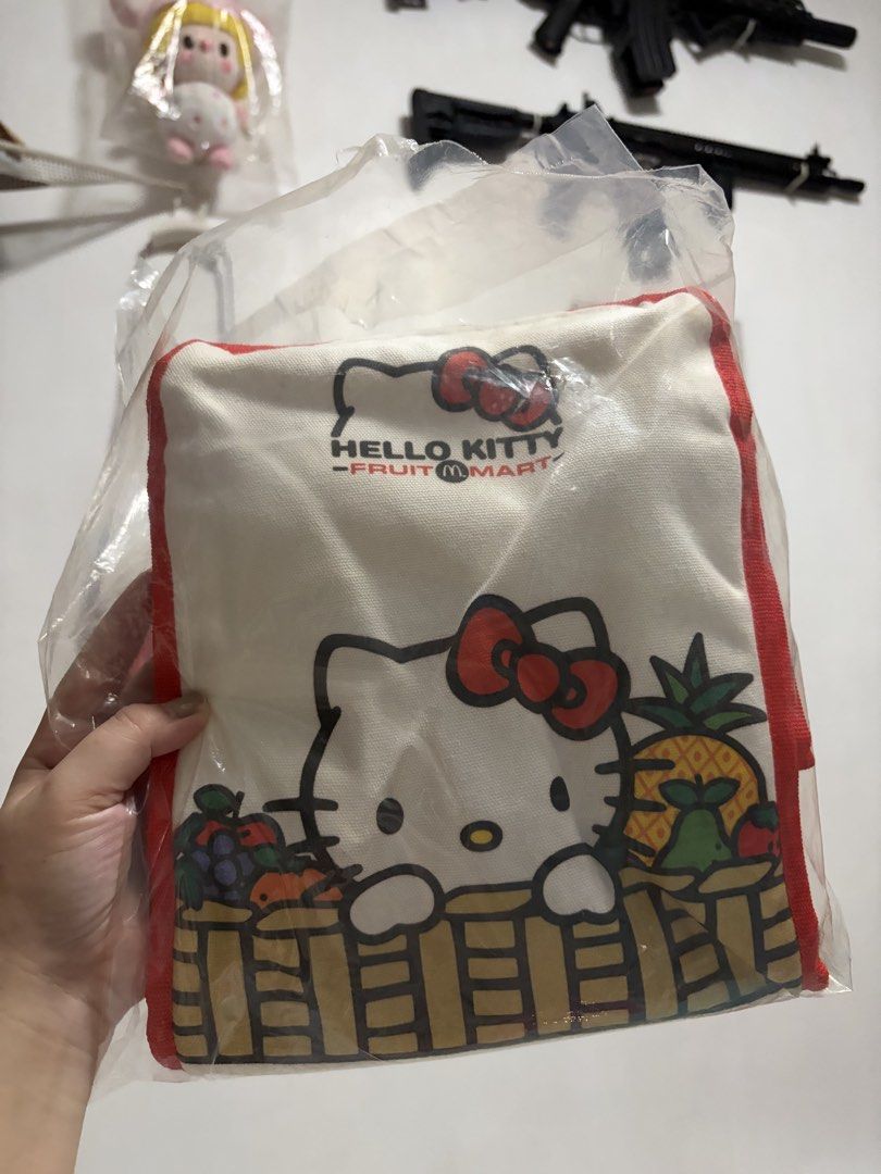 Hello Kitty Fruit Mart McDonald's Plush Set with Bag (Category: Plushies & Soft Toys) located in Mandaluyong City. Submitted by stuffandshop2017 (Listing ID 1470354300, Image 3). Description: - Complete set of 6 McDonald's Kitty Fruit Mart plush toys - Includes all characters in individual transparent packaging boxes - Brand new, untouched, and 100% sealed in original packaging - Comes with a matching branded Kitty canvas tote bag - Packed togeth