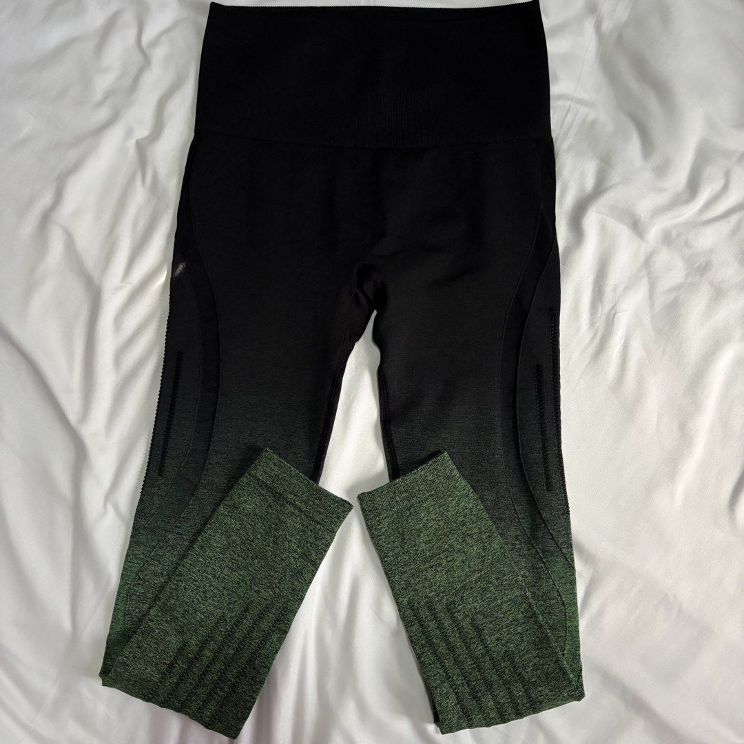 High-Waist Workout Leggings Bundle - 4 Pairs (Category: Activewear) located in Bacoor. Submitted by jlistsshop2020 (Listing ID 1470485860, Image 2). Description: - Bundle of 4 high-waisted seamless workout leggings - Includes 4 pairs: Ombre black-to-beige with mesh hems, ombre black-to-green, solid cream ribbed, and solid taupe ribbed - Super stretchy, 100% squat-proof fabric - Supportive high waistband that stays put - Perfect for gym sessions, 