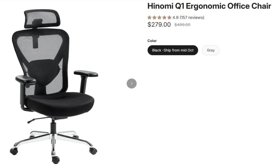 Hinomi Q1 Ergonomic Office Chair Black, Furniture & Home Living ...