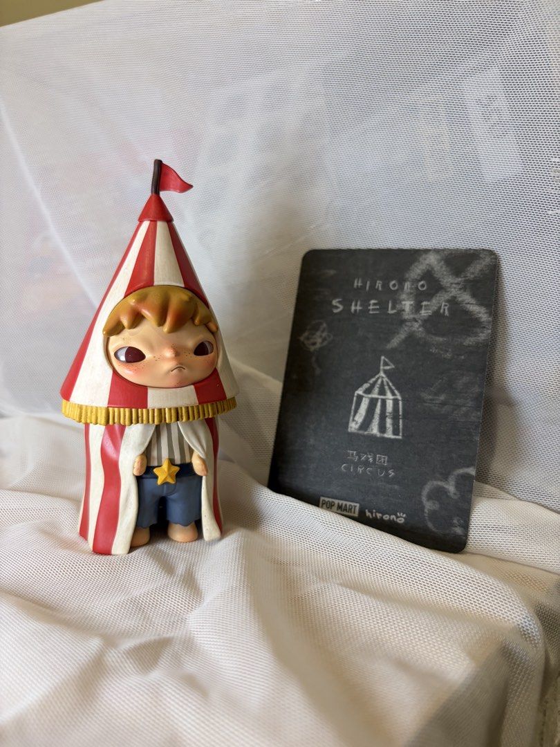 Hirono - Circus (Category: Designer & Blind Box Toys) located in Mandaluyong City. Submitted by icheeellee (Listing ID 1470505868, Image 2). Description: POP MART Hirono - Circus Series: Hirono Shelter Figure and Card ONLY - Condition: Like new, displayed briefly - Environment: Kept in a dust-free and smoke-free home.