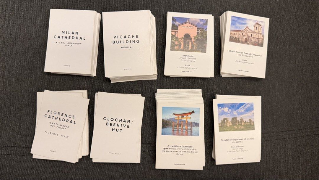 History of Architecture Flashcards (Category: Textbooks) located in Bulacan. Submitted by __iyah (Listing ID 1470511115, Image 1). Description: - TopLab Architecture Flashcards for history review - Covers Prehistoric times down to the Philippine era - Ideal for architecture students and board exam reviewees (LEID, LEA, LALE) - Clean white cards featuring clear typography and image references - Condition: Like new! RFS: Passed the boards .