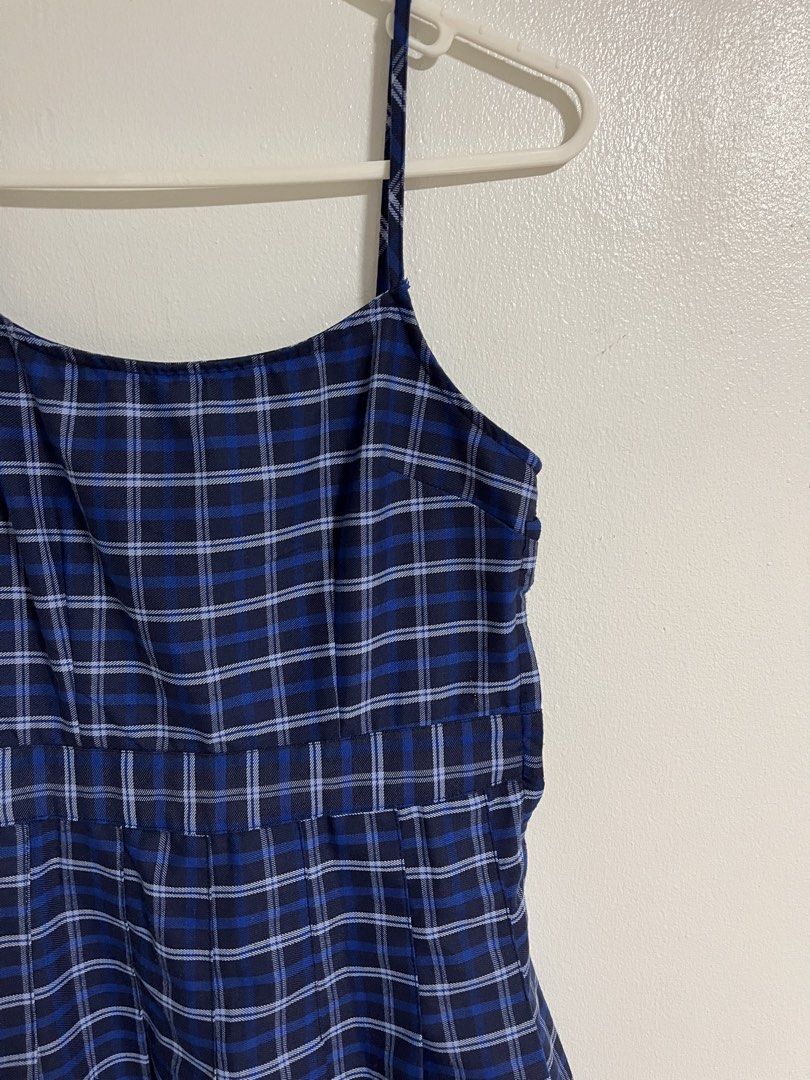 H&M Divided Blue Plaid Spaghetti Strap Dress (Category: Dresses) located in Cabuyao City. Submitted by rdtrmt (Listing ID 1470440524, Image 2). Description: - Brand: H&M Divided - Size: EUR 36 / US 4 / CN 160/84A - Design: Blue plaid (dark blue, light blue, white) - Details: Adjustable spaghetti straps, fitted bodice, defined waistline, flared pleated skirt - Condition: Great casual piece for everyday wear.