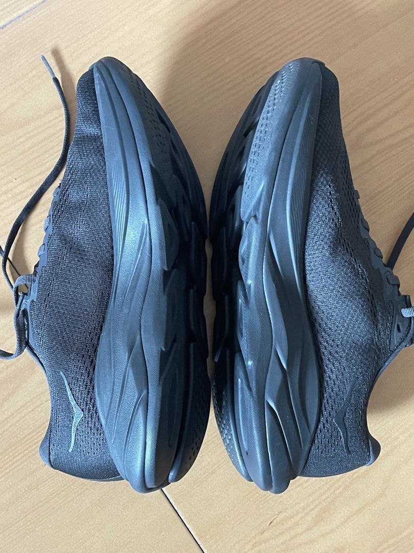 Hoka Rincon 4 Black Running Shoes (Category: Sneakers) located in Quezon City. Submitted by kvrt0907 (Listing ID 1470353996, Image 3). Description: - Brand: Hoka - Model: Rincon 4 - Color: Triple Black -Size: US 8.5 2E(wide size) - Condition: Excellent, zero wear on outsoles - Features: Super lightweight, thick cushioned foam sole, breathable mesh upper - Versatility: Ideal for road running, gym sessions, and daily walking Maganda siya kasi pwede