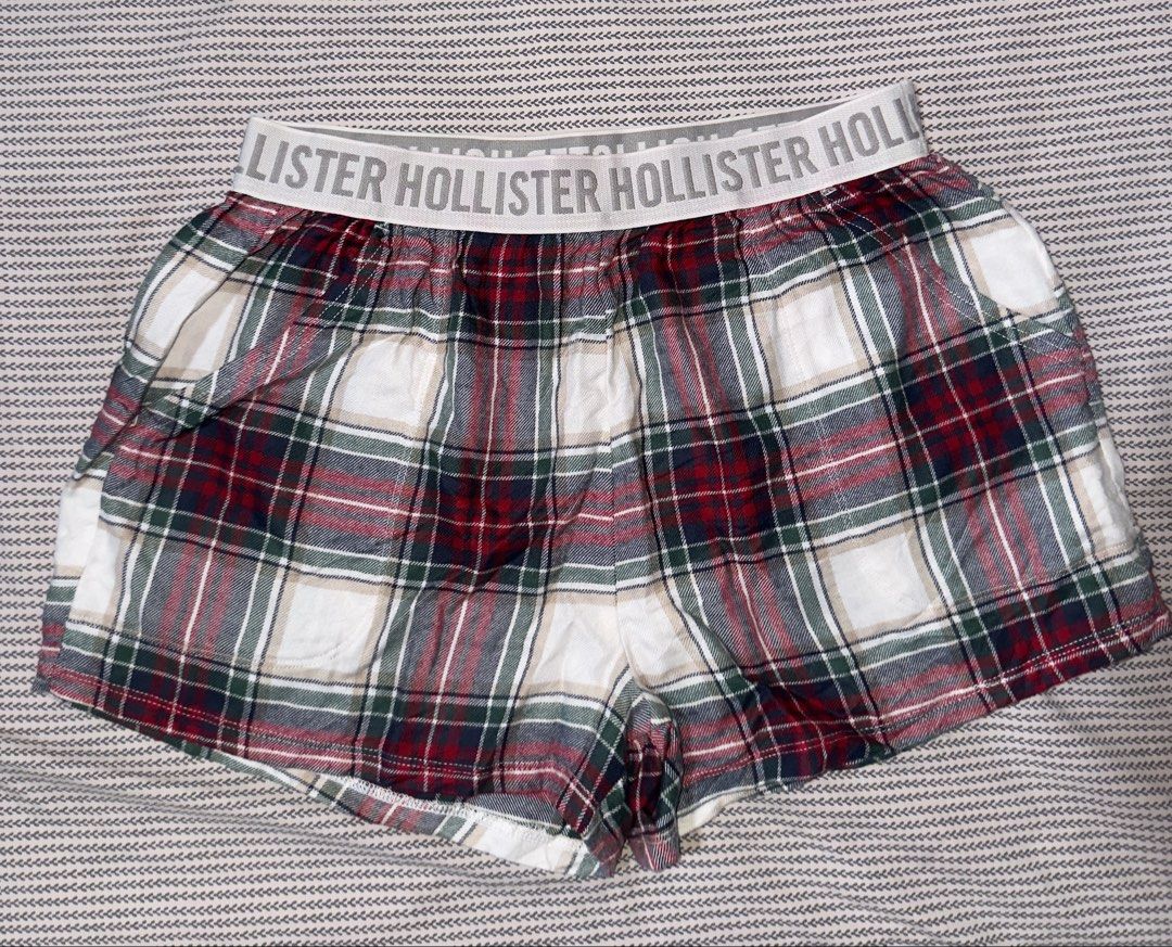 Hollister Plaid Sleep Shorts (Category: Shorts) located in Santa Ana. Submitted by fatikilla (Listing ID 1470378559, Image 1). Description: - Brand: Hollister - Item: Plaid Sleep Shorts - Size: Small - Color/Pattern: Red, green, white, and navy tartan - Features: Super soft fabric, comfortable elastic logo waistband - Condition: Brand new / Excellent - Made in: Cambodia.