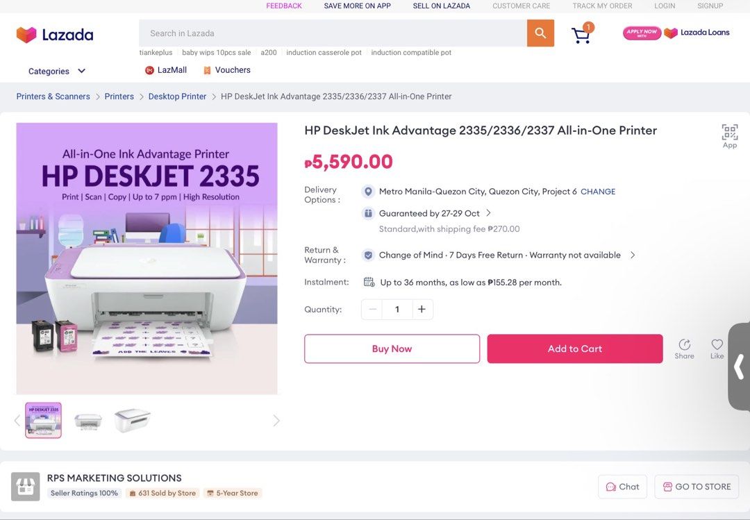 HP deskjet 2335 all in one printer (Category: Printers, Scanners & Copiers) located in Baguio. Submitted by sushimofu (Listing ID 1470441419, Image 1). Description: pm for details (slightly nego) .