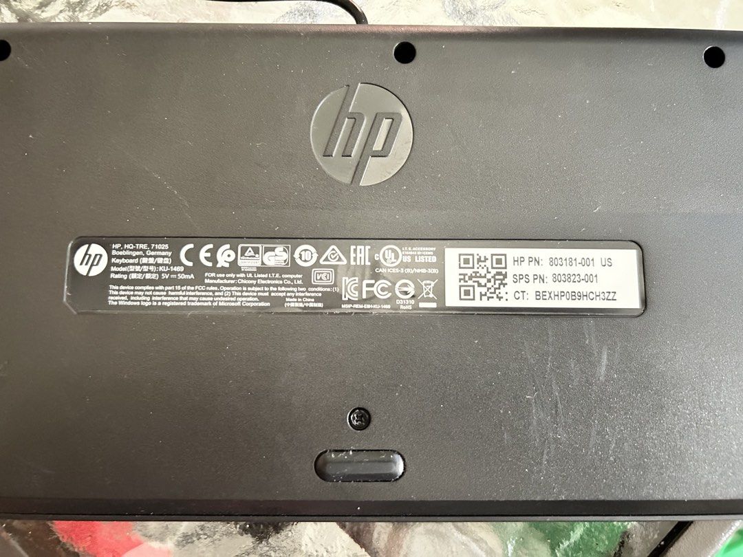HP KU-1469 Wired Desktop Keyboard Black (Category: Computer Keyboard) located in Cavite. Submitted by jm_gutierrez (Listing ID 1470381991, Image 2). Description: - Model: HP KU-1469 (Part No: 803181-001 US) - Color: Classic Black - Layout: Standard QWERTY with full numeric keypad - Connectivity: Wired USB (plug-and-play) - Ergonomics: Adjustable feet for comfortable typing angle - Condition: Brand new / working perfectly, ideal for office or home