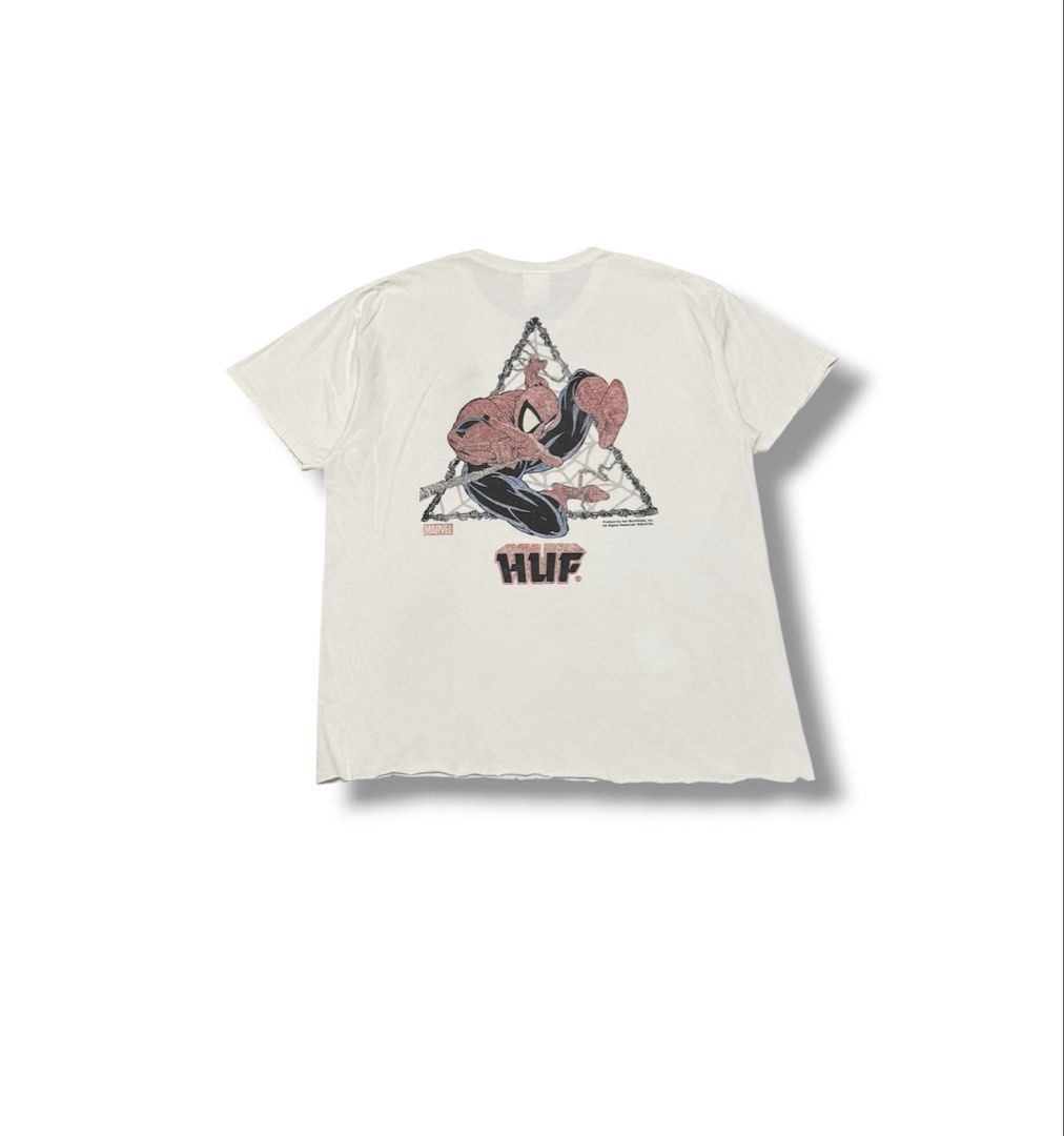 HUF x Marvel Spiderman Tee (Category: Tshirts & Polo Shirts ) located in Bulacan. Submitted by sanjisthrift (Listing ID 1470536642, Image 1). Description: Size Large Width 21.5 Length 27.5 Very Good Condition 9/10 Minor stain.
