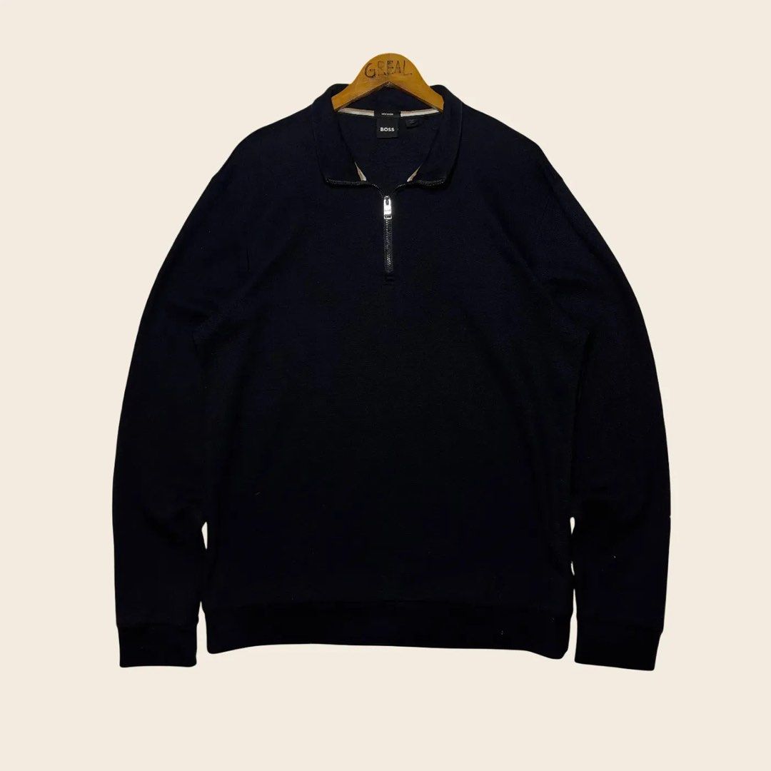 Hugo Boss Quarter Zip (Category: Hoodies) located in Palompon. Submitted by paulrojas13 (Listing ID 1470545520, Image 1). Description: Size: XL on tag Dimensions: 24 x 30 Condition: As new Color Rate: 9.9/10 Issue: None .