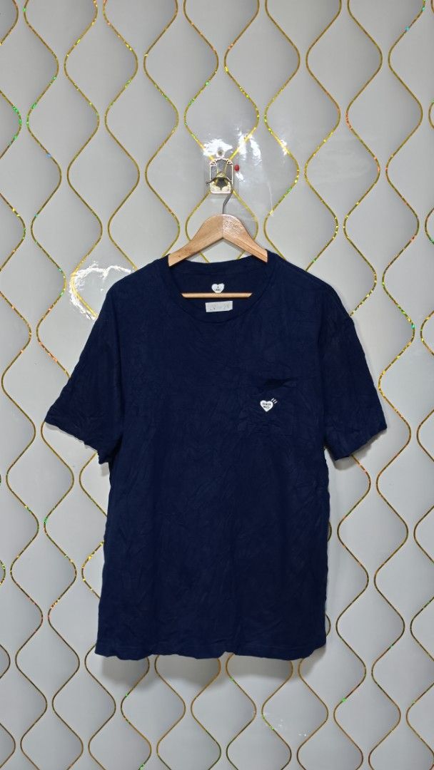 Human Made Navy Blue Pocket T-shirt (Category: Tshirts & Polo Shirts ) located in Manila. Submitted by zariyah.1986 (Listing ID 1470444398, Image 1). Description: - Brand: Human Made - Item: Pocket T-Shirt - Color: Navy Blue - Size: X-Large (Measures 24" x 28" laying flat) - Material: 100% Cotton - Details: Small heart logo on chest pocket, printed inner neck label - Model Code: HM29CS043 - Condition: Like new.