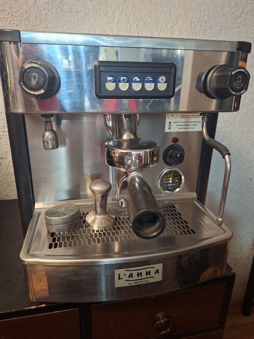 Iberital L'Anna Espresso Machine (Category: Coffee Machines & Makers) located in Taguig. Submitted by gongolly2007 (Listing ID 1470501289, Image 1). Description: Level up your coffee game with this professional Iberital commercial espresso machine! - Stainless steel body with a top cup warming area - Push-button volumetric control panel for precise brewing - Equipped with a professional group head, powerful steam wand, and hot water tap - Built-i